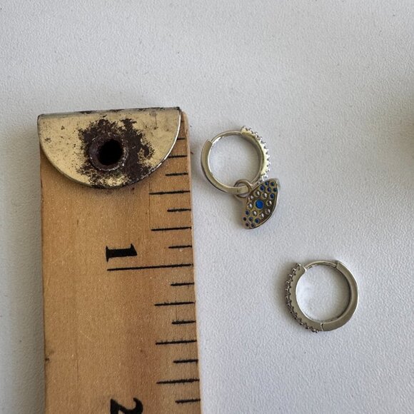 925 Sterling Silver Evil Eye Hoop Earrings – Blue & White Cubic Zirconia - Picture 8 of 8